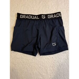 Gradual Mens Navy Blue Compression Shorts Side Pockets Athletic Training Size M